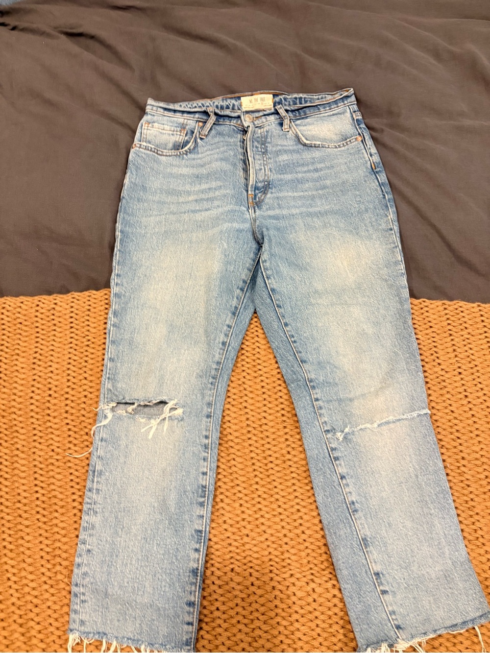 Free People Light Blue Distressed Straight Leg Jeans
